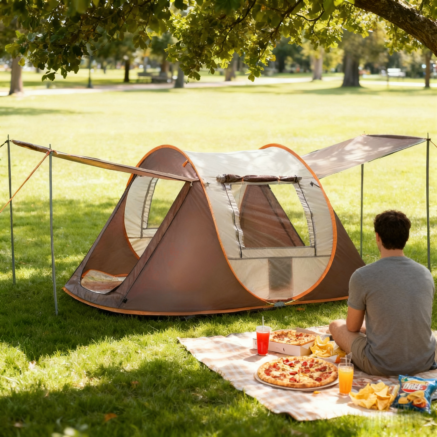 Automatic Cube Tent Outdoor Camping – 3-4 People (Brown)