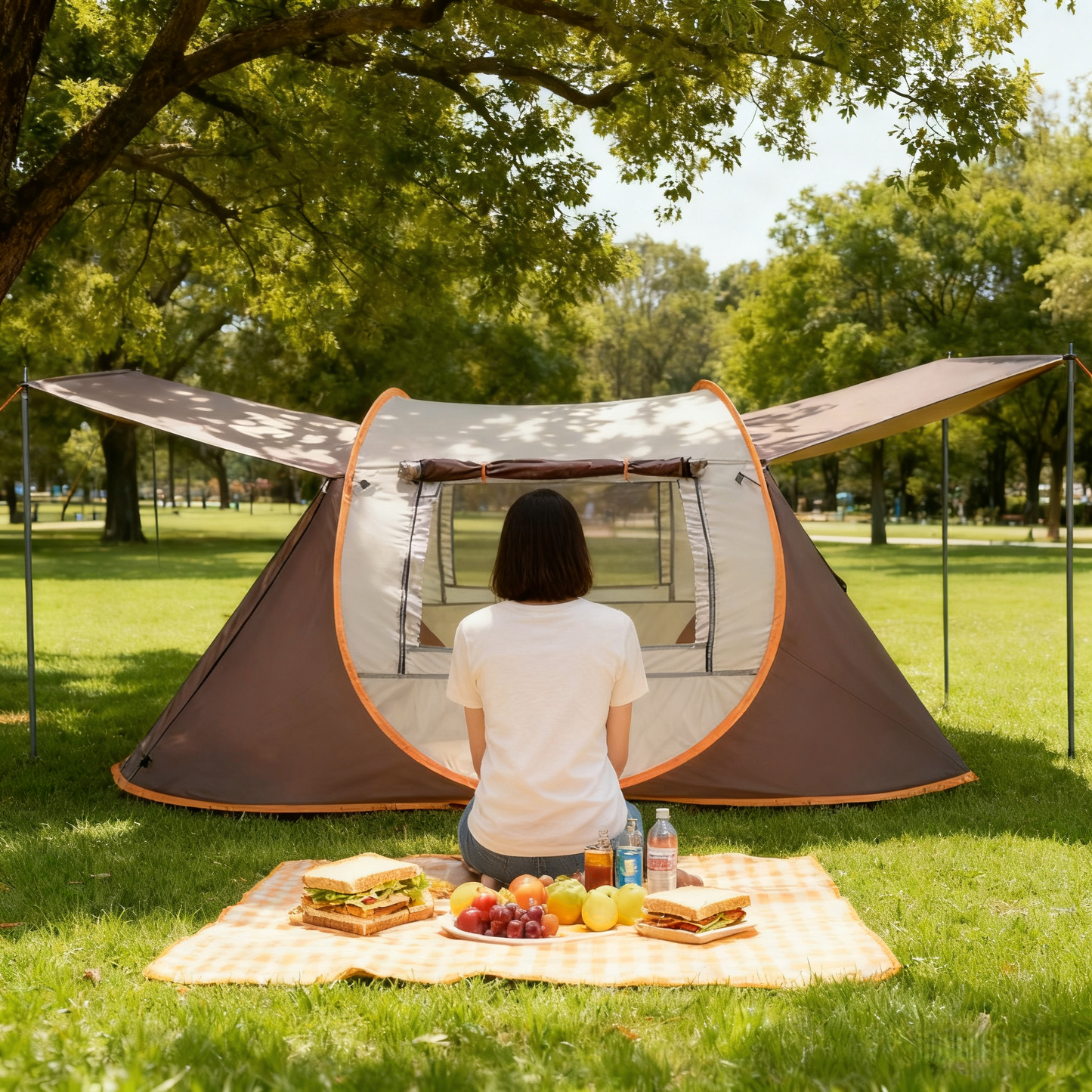 Automatic Cube Tent Outdoor Camping – 3-4 People (Brown)