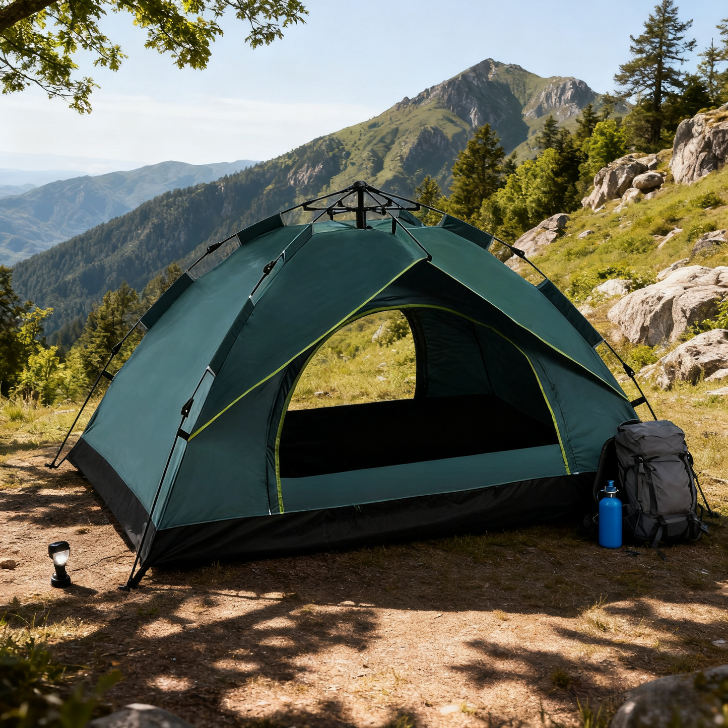 Dark Green Single-Layer Automatic Pyramid Tent