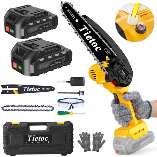 Tietoc 6-Inch Mini Electric Chainsaw Cordless - Handheld Wood Saw, Christmas Stocking Stuffers  for Dad Mom, Best Gift for Husband Father Gardener, Practical Present for Men Women & Elderly, Garden Home Tools 2025, Saw for Wood & Tree Trimming