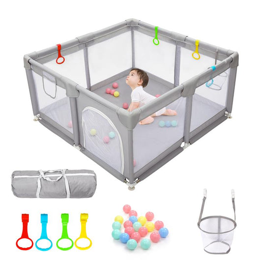 Baby Playpen for Babies and Toddlers, Durable Play Pen with Visible Breathable Mesh, Foam Protection, Easy to Assemble Infant Fence -128 ×128cm