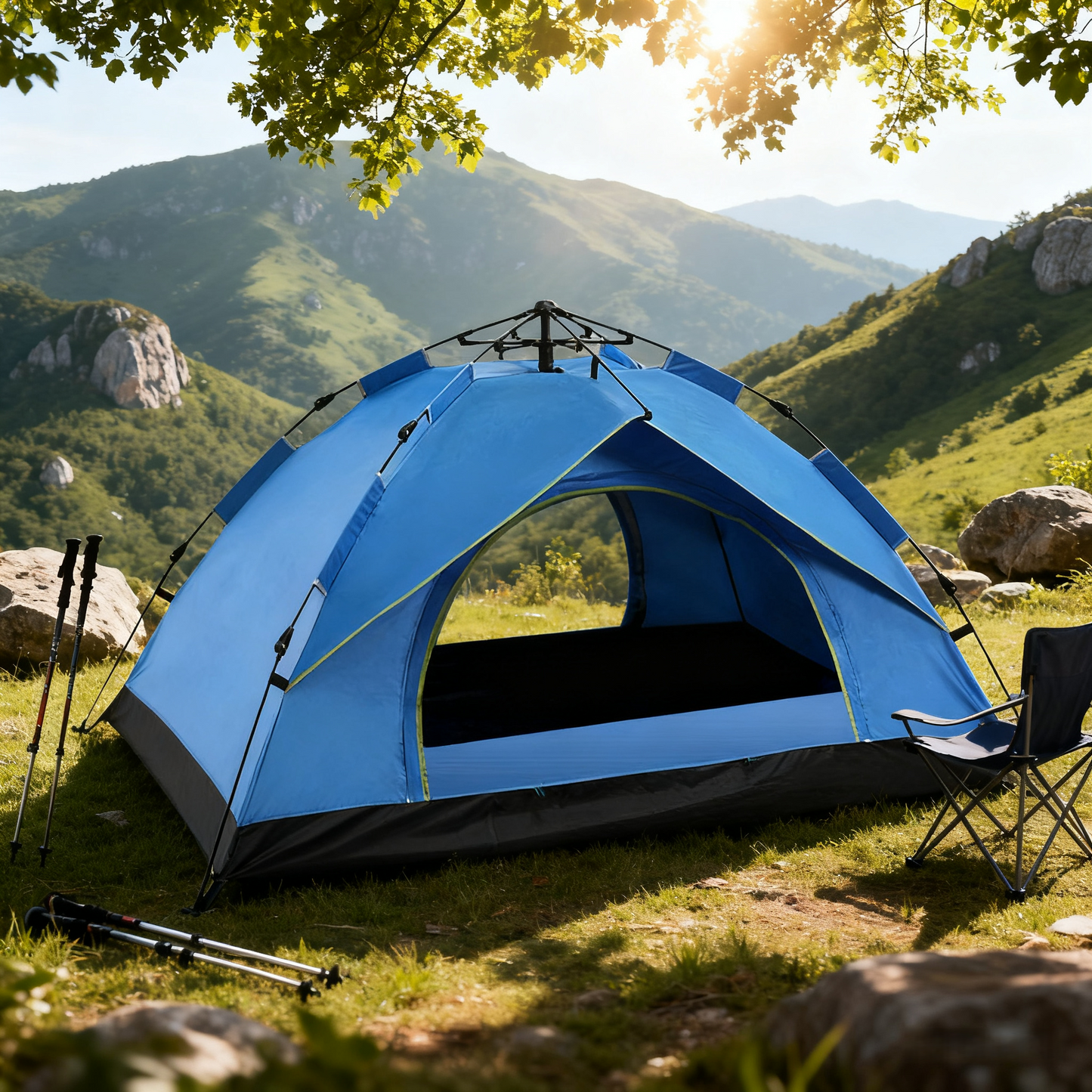 Blue Single-Layer Automatic Pyramid Tent