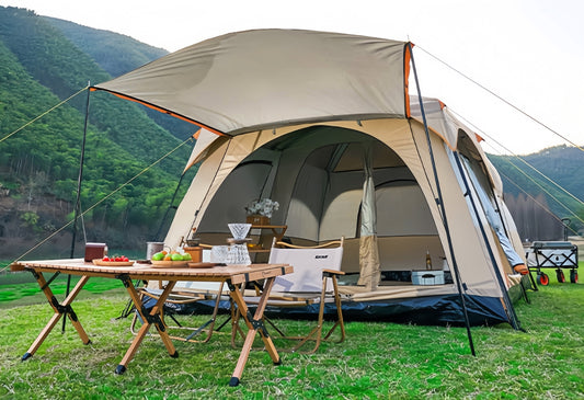 Cube Tent Outdoor Camping – 2 Rooms 1 Hall (Khaki)