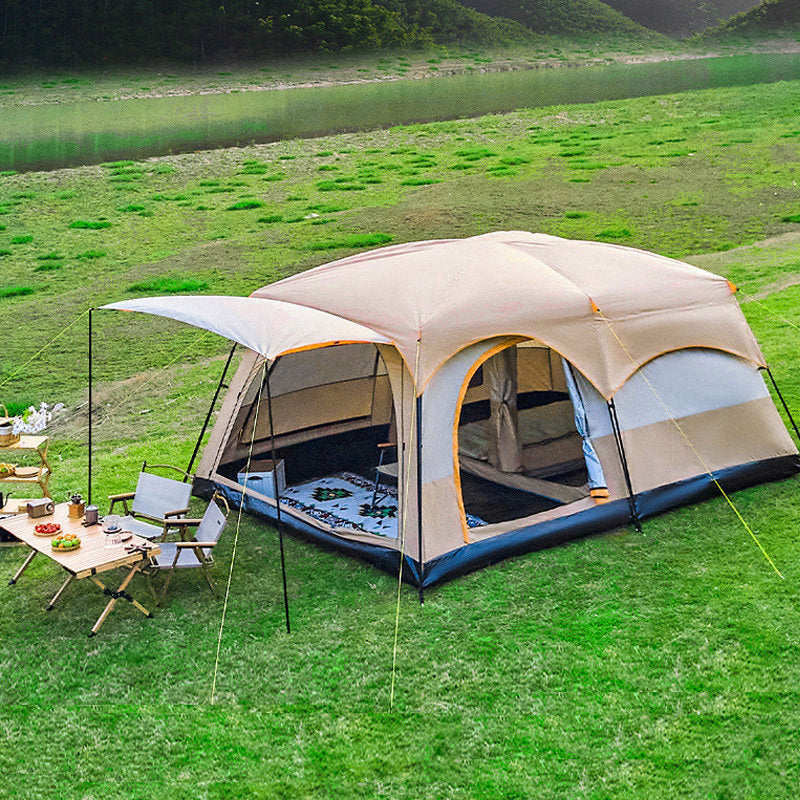 Cube Tent Outdoor Camping – 2 Rooms 1 Hall (Khaki)