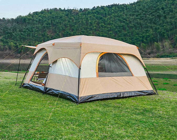 Cube Tent Outdoor Camping – 2 Rooms 1 Hall (Khaki)